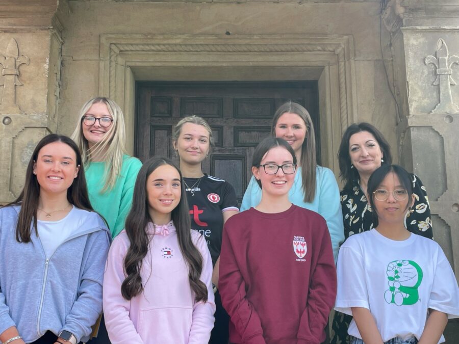 GCSE Top Achieving Students - achieving 10A* grades - Back (L-R) Niamh O’Shea, Aoife Hay, Erin McAleese, Mrs O’Neill (Principal) Front (L-R) Mary-Rose McDonnell, Eimear Smyth, Siobhan McGale, Mia Guidote