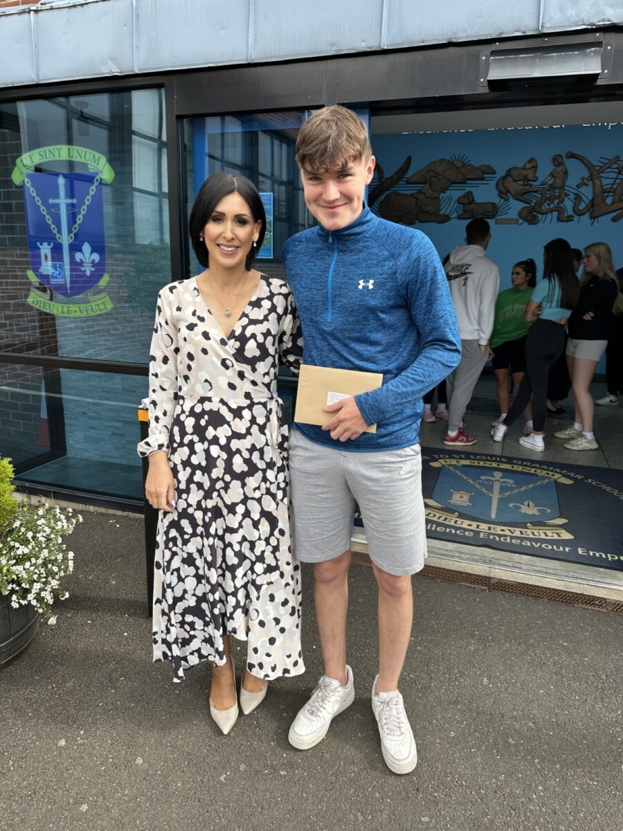 Mrs McGreevy (Vice-Principal) with Daniel Brennan who achieved 3 A Grades at A Level