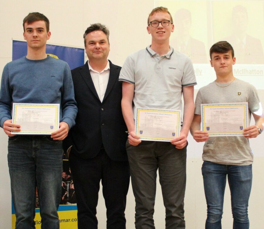 Pupils who achieved 4 A star grades at A Level - Conor Brolly, Niall McIlhatton and PJ McDonnell